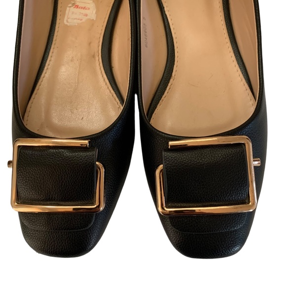 BATA Ballet Flats Classic Black Gold Hardware Dainty Almond Toe EU 38 US 7-7.5 - Picture 4 of 11